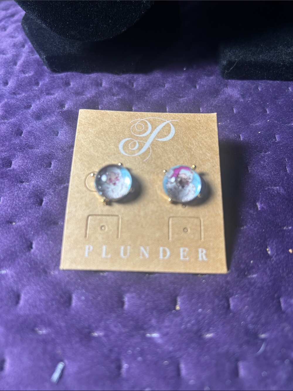 Plunder Iridescent Blue and Pink Round Stud santa claus Earrings